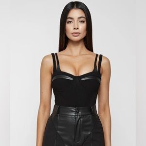 Manière De Voir | TWIN STRAP RIBBED BODYSUIT BLACK | Size 8 | NWT